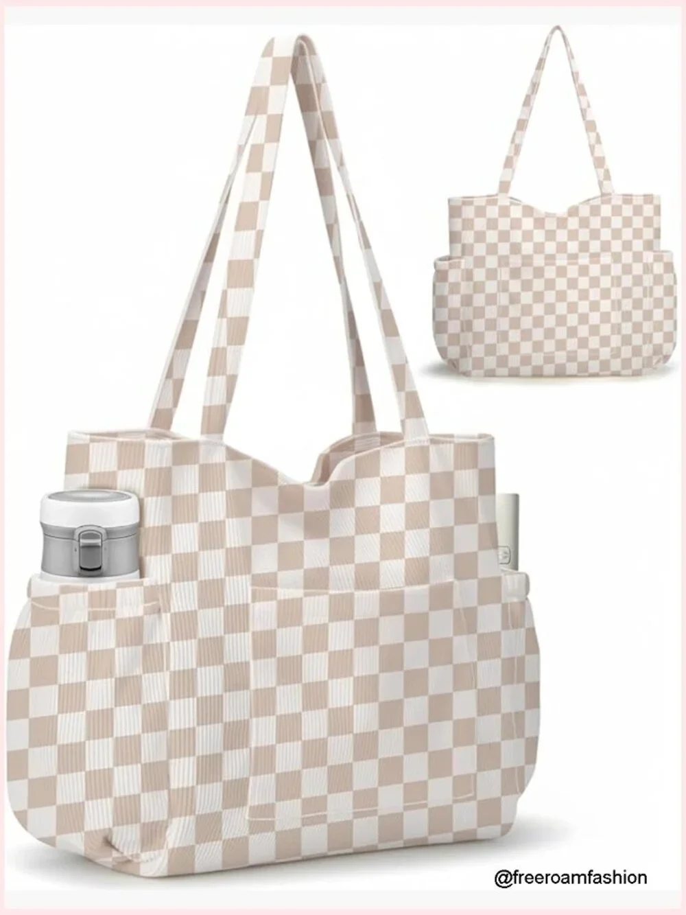 Corduroy Tote Bag, Large Capacity with 6 Pockets, Shoulder Handbag Work Travel